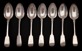 A set of five George IV Irish silver Fiddle pattern dessert spoons, maker Samuel Neville, Dublin,