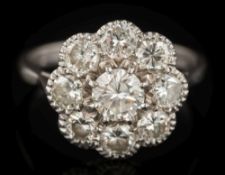 A diamond nine-stone 'flower head',