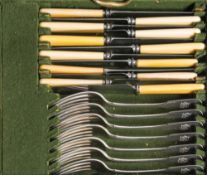 A George III silver matched fiddle pattern part flatware service,