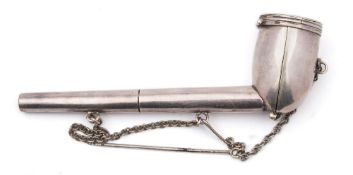 A 19th century silver plated pipe carrying case: with hinged lid and folding flap for the bowl and