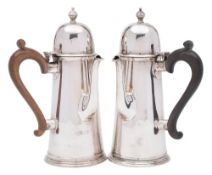 A pair of Edward VII silver chocolate pots, maker George Edward & Sons, London,