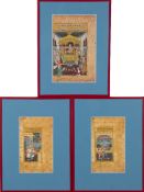 Three Mughal School illuminated manuscripts: depicting a Sultan holding court,