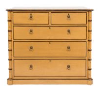 A light brown painted rectangular chest:, with projecting simulated bamboo columns,