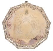 A late Victorian plated presentation tray: inscribed, of polygonal outline,