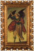 Follower of the Cuzco School [20th Century]- Archangel Ariel:- oil on board 64 x 35cm,