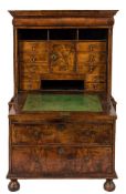 A Queen Anne walnut and feather banded escritoire:,