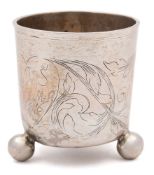 A Continental silver beaker, marks worn: of cylindrical outline,
