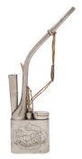 A Chinese silver smoker's pipe: of traditional design, the rectangular base with panels of animals,