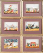 A collection of six 19th century Indian mica paintings: painted in gouache depicting processional
