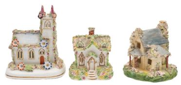 A group of three early 19th century English porcelain pastille burners: comprising a Chamberlains