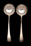 A pair of George III Old English pattern silver sauce ladles, maker Richard Crossley, London,