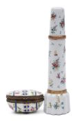 A late 18th century South Staffordshire enamel combined ink pot and quill holder: delicately