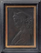After Donatello, Saint Cecilia: a copper low relief plaque contained in an ebonised frame,
