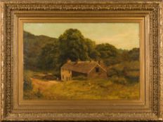 Cuthbert Rigby [1850-1935] - Farmstead in a valley, children picking flowers,