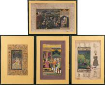 A group of four Mughal School pictures: depicting various subjects including young lover by a