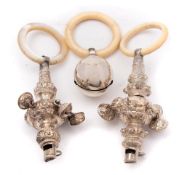 A 19th century silver rattle, maker George Unite, London,