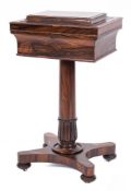 A Victorian rosewood sarcophagus shaped teapoy:,