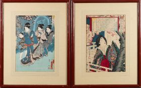 Kunyoshi, 'Family under cherry blossom at night', woodblock print: 35cm by 24cm.