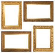 A pair of large Victorian rectangular gilt picture frames,:- with slips, apertures each 96 x 56cm,