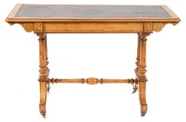 A Victorian maplewood and satinwood banded writing table:,