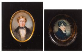 English School 19th Century initialled HD- A miniature portrait of a young man,