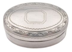 A George III nutmeg grater, maker William Pugh, Birmingham, 1802: of oval outline,