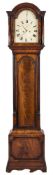A Georgian mahogany longcase clock: the eight-day duration movement striking the hours on a bell,