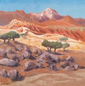 * Alan Cotton [b.1936]- Morocco - The Road to Telouet,:- signed, oil on canvas 61 x 61cm.