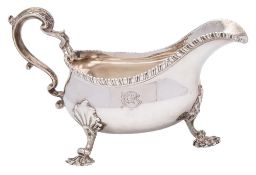 A George III silver sauceboat, maker's mark worn, London, 1761: initialled,