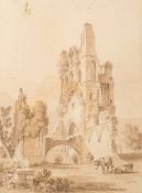 Paul Sandby Munn [1773-1845]- Llanthony Abbey, Monmouthshire; donkeys grazing in the foreground,