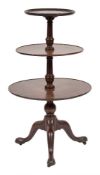 A mid 18th Century mahogany three tier graduated circular dumb waiter:,