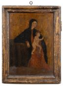 A 19th century icon Mother of God with Christ Child: oil on panel, possibly Russian, 32cm x 22cm.