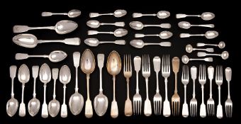 A Victorian provincial silver matched fiddle pattern flatware service, Exeter,