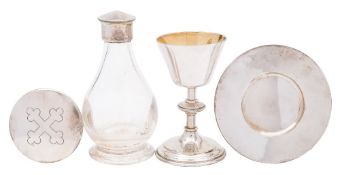 An Elizabeth II silver travelling four-piece communion set, maker H F Daltrey & Co, London,