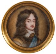 After Adriaen Hanneman [18/19th Century]- A miniature portrait of Charles II, head and shoulders,