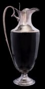 A Victorian clear glass and silver mounted claret jug, maker Edward Hutton, London,