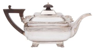 An Edward VII silver teapot, maker Thomas of New Bond Street, London, 1906: of rectangular outline,