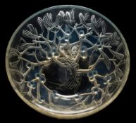 A Rene Lalique opalescent glass bowl 'Gui': the exterior moulded with mistletoe,