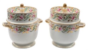 A pair of Derby ice pails and covers: of traditional form with bud finials,