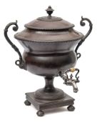 A 19th century bronze samovar: of traditional design with acanthus capped scrolling handles to the