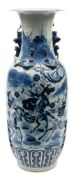 A large Chinese blue and white vase: the neck applied with chilong and lion dog handles,