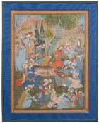 A Mughal School illuminated picture: depicting courting couples seated below a tree enjoying music