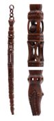 A Welsh or North Country carved treen love token: with pillared and geometric carved sections