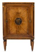 An early 19th Century Dutch satinwood, rosewood crossbanded and inlaid dwarf side cabinet:,