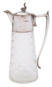 A George V clear glass and silver mounted claret jug, maker F & Co Ltd, London,