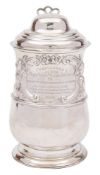 A George III silver lidded tankard, maker Thomas Wallis II, London, 1786: later inscribed,