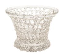 A Liège 'a traforato' openwork glass basket: of circular flaring form on raised foot with ribbed