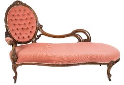 A Victorian carved walnut chaise longue:,