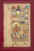 A Mughal School double-sided illuminated picture: Figures in a temple possibly a wedding ceremony,