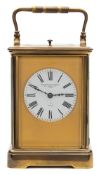 A French Edwardian Corniche carriage clock: the eight-day duration movement having a platform lever